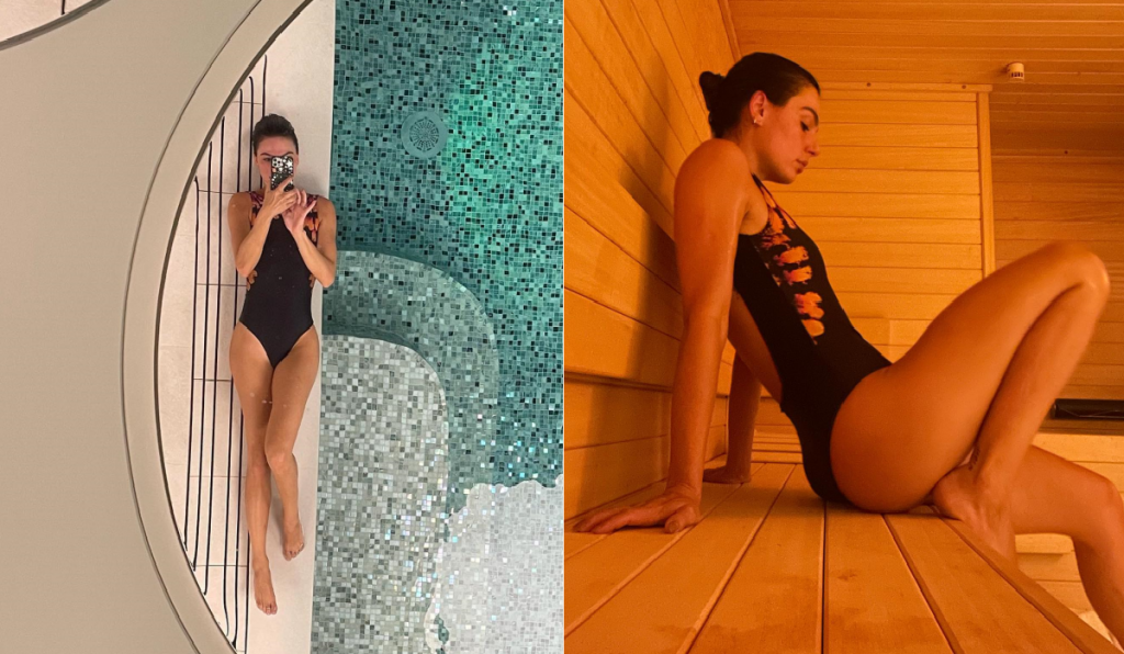 Em foto na piscina, Isis Valverde filosofa sobre o tempo (Reprodução)