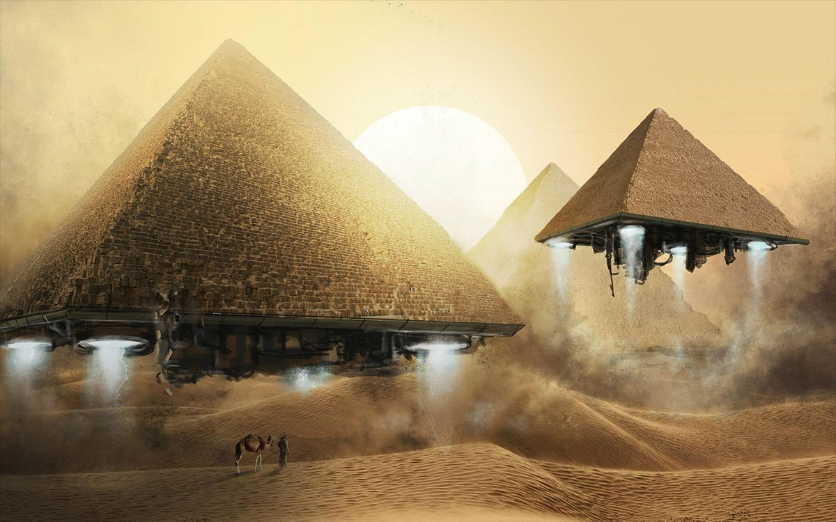 Arte com pirâmides voadoras (Reprodução/Internet)