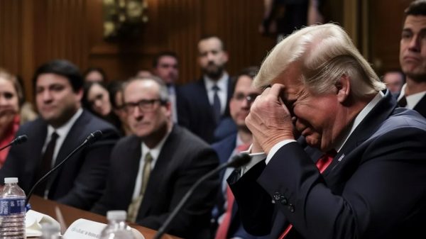 Em imagem gerada por IA Trump chora ao ser condenado em julgamento (Foto: Reprodução/IA)
