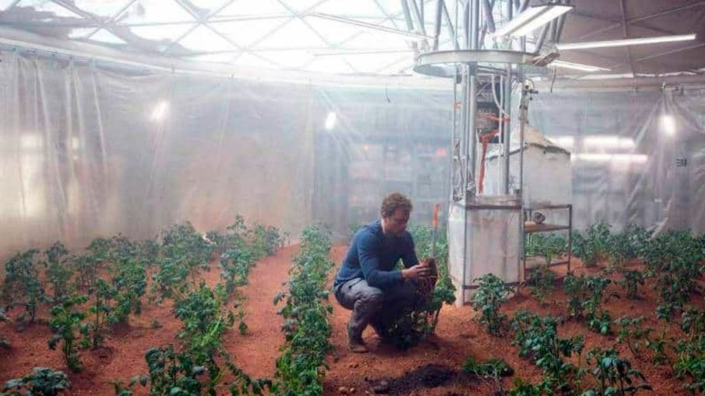 Matt Damon e sua plantação de batatas no filme "Perdido em Marte"