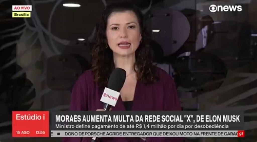 Desobediência da Lei: STF aumentou valores das multas após o X/Twitter Brasil se negar a cumprir as decisões judiciais (Foto: Reprodução/Globonews)